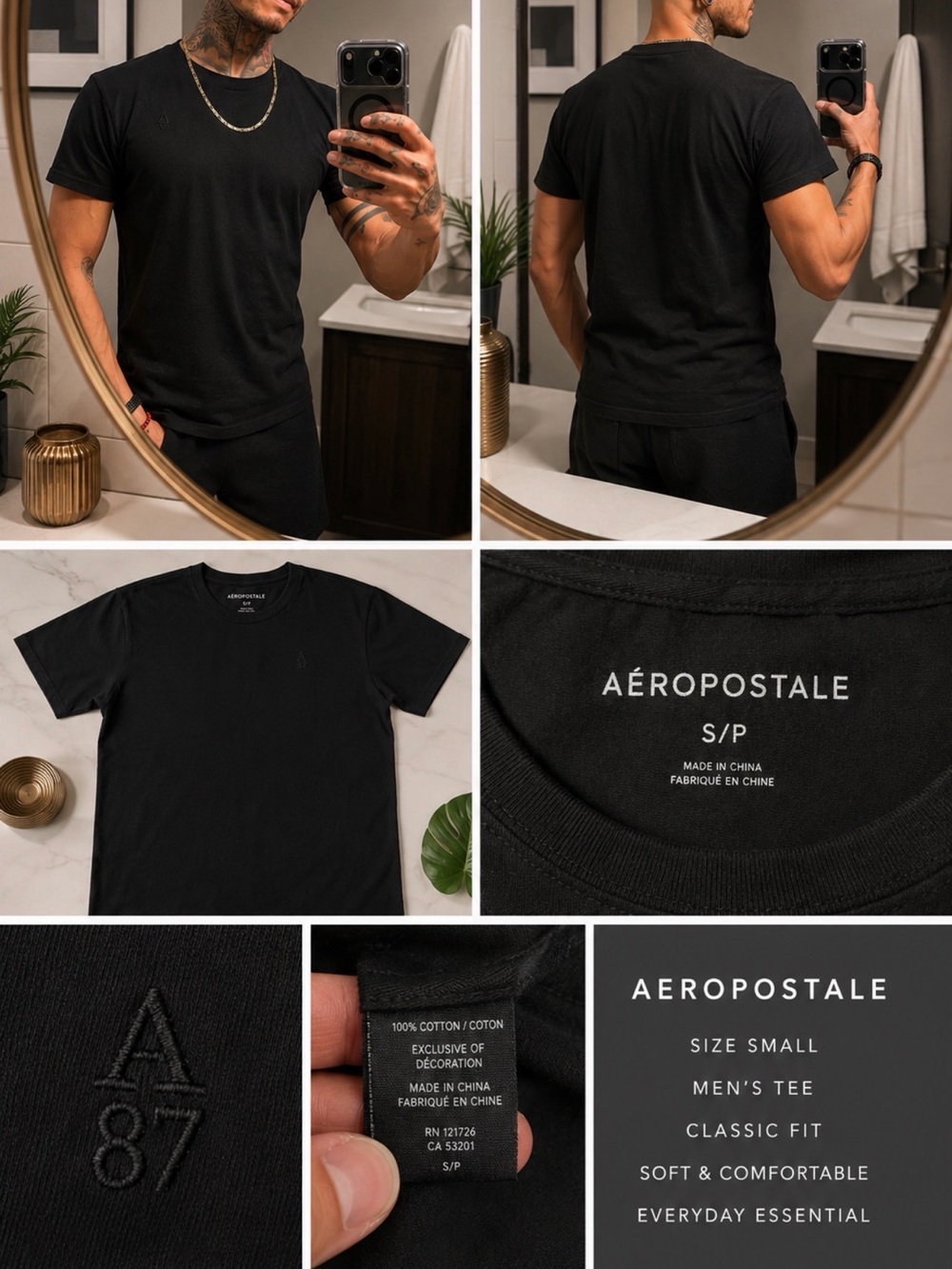 Aeropostale Black Short Sleeve Classic Fit Tee